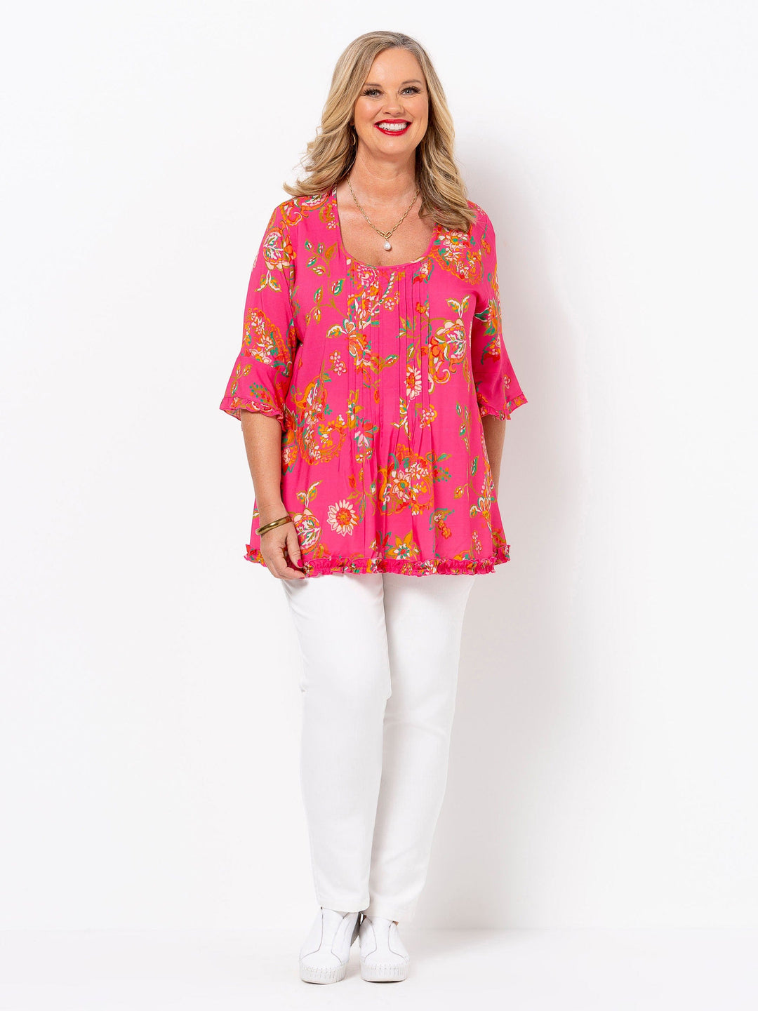 Pink French Flowers Tuck Top